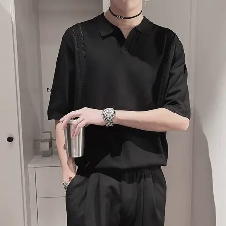 POLO衫男夏季2024新款短袖T恤潮牌轻奢简约薄款半袖针织衫休闲T恤图片