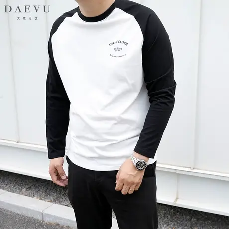 春夏新款年青复古大号日韩潮胖子加肥加大码男装圆领插肩长袖T恤商品大图