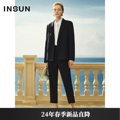INSUN恩裳线上专选2024春款简约斜纹薄垫肩西装外套商品大图