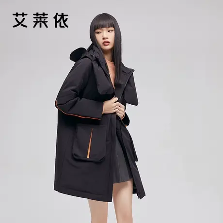 艾莱依商场同款2020冬季品牌个性围巾造型中长款羽绒服6020401267商品大图