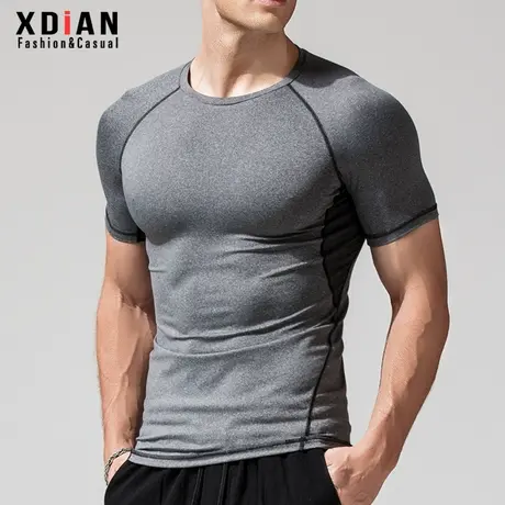 运动健身短袖聚酯纤维涤纶t恤男士速干透气弹力紧身跑步上衣夏季商品大图