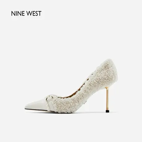 Nine West/玖熙高跟鞋羊羔毛拼接2023秋冬新款99衔扣时尚单鞋细跟图片