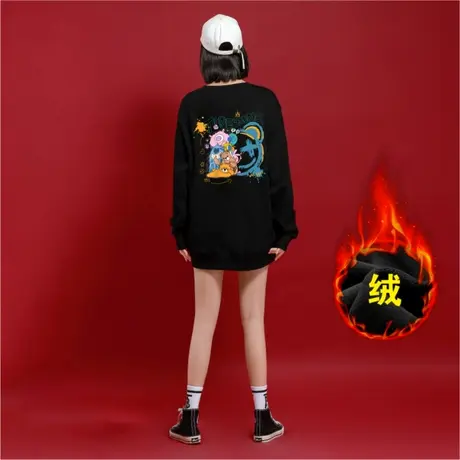 Ohlyah黑色无帽运动潮牌卫衣女秋季加绒加厚宽松小众设计上衣ins图片