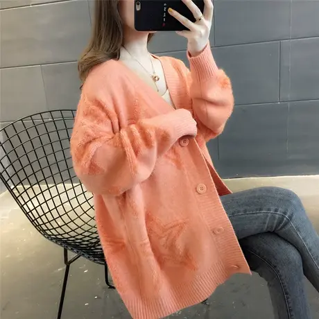 2023秋季新款时尚纯色针织开衫女韩版宽松慵懒风百搭毛衣外套外搭图片