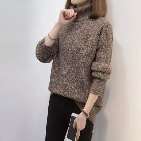 高领毛衣女花纱加厚打底衫2023秋冬新款宽松慵懒风针织衫内搭上衣商品大图