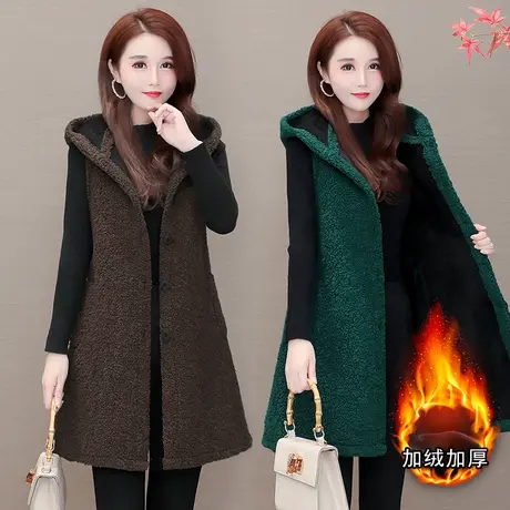 羊羔绒马甲女士秋冬季皮毛一体中长款加厚加绒羊羔毛背心马夹外套图片