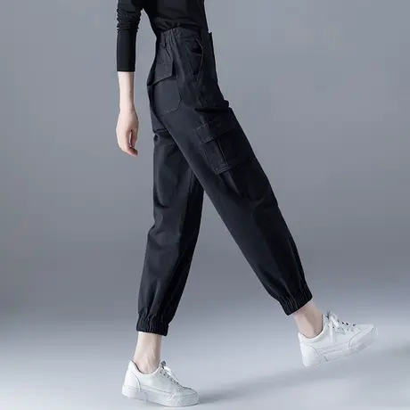 爆款束脚工装裤女2023新款黑色裤子春秋大码女裤九分灯笼裤冲锋裤图片