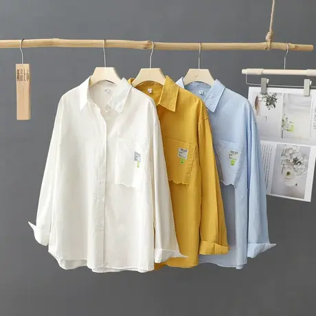 2023年春季新款韩版纯色时尚长袖衬衫女宽松春秋衬衣打底衫上衣棉图片