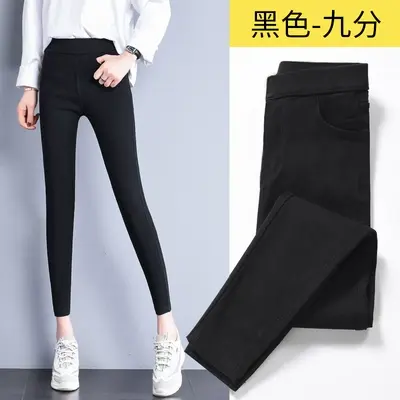 打底裤女裤外穿高腰小脚夏季薄款显瘦黑色弹力紧身铅笔九分小黑裤商品大图