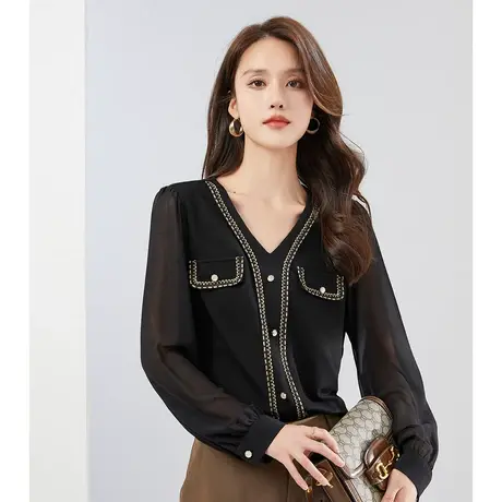 冰洁秋装女士衬衫上衣长袖宽松气质商品大图