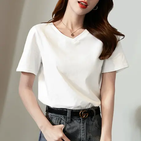 短袖女夏季上衣2023内搭修身显瘦V领设计感港风短袖t恤学生打底衫商品大图