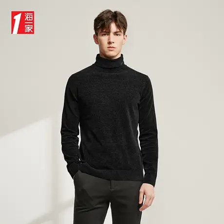 海一家保暖可翻高领套头衫2023秋季新款字母绣花基础休闲针织衫男商品大图