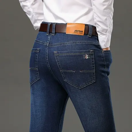 2023春季商务休闲牛仔裤男直筒弹力大码男士长裤子爸爸装深色百搭图片