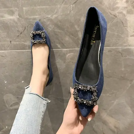 永希网红平底豆豆鞋女2023年春季新款小香风百搭尖头一脚蹬单鞋女商品大图