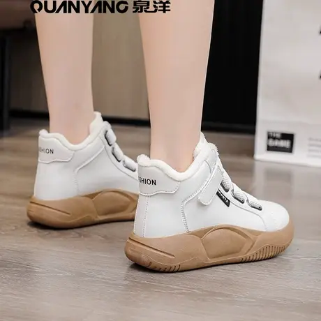 高帮小白鞋女2024新款冬季加绒二棉鞋厚底轻便运动跑步鞋减震薄绒商品大图