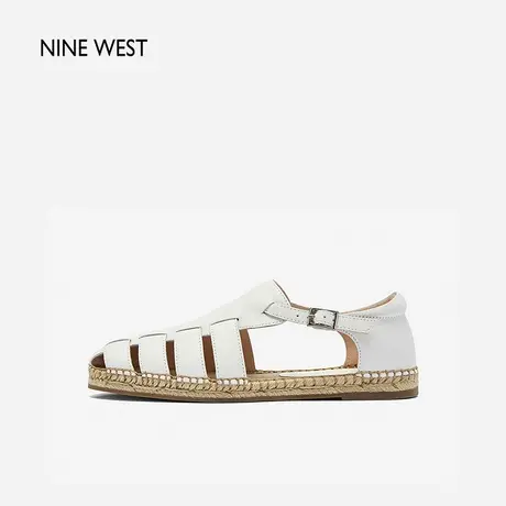 Nine West/玖熙罗马凉鞋女夏新款真皮复古法式镂空平底猪笼鞋通勤图片