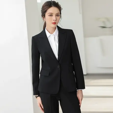 西服女2023春秋西装外套休闲职业正装上衣黑色深蓝工装套装气质新图片