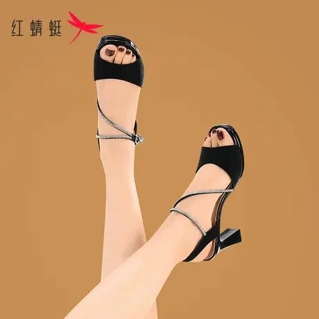 红蜻蜓仙女风凉鞋配裙子2023年夏季新款一字带露趾高级感高跟女鞋商品大图