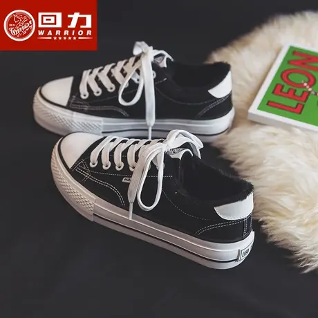 回力女鞋加绒厚底帆布鞋女2022年冬季新款学生百搭保暖加厚二棉鞋商品大图