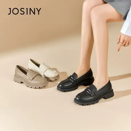 卓诗尼厚底乐福鞋女单鞋小皮鞋JK鞋2023新款春秋季英伦风软皮黑色商品大图