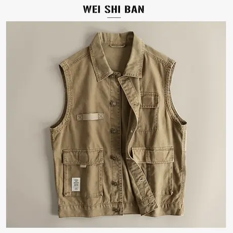 美式复古工装休闲马甲男外套户外机能多口袋马甲秋季钓鱼无袖坎肩图片