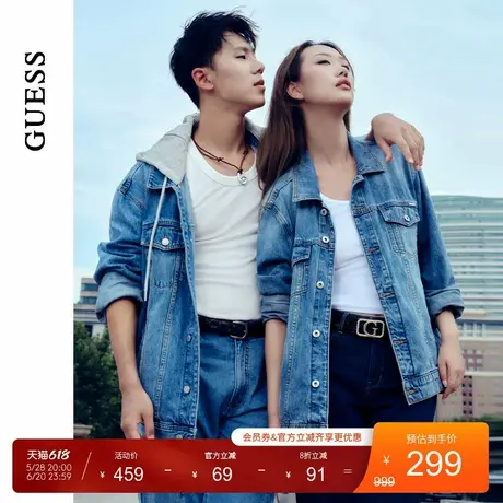 GUESS情侣潮流可脱卸帽子牛仔夹克外套-X1FN01W55R9商品大图