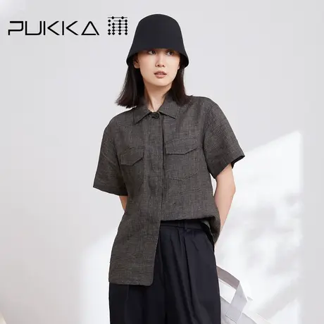 蒲PUKKA 亚麻衬衫式外套女2023春夏新款宽松原创设计感短袖上衣图片