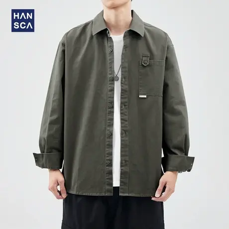 清仓特卖hansca260g磨毛斜纹衬衫男士长袖2024年秋季新款休闲外套商品大图