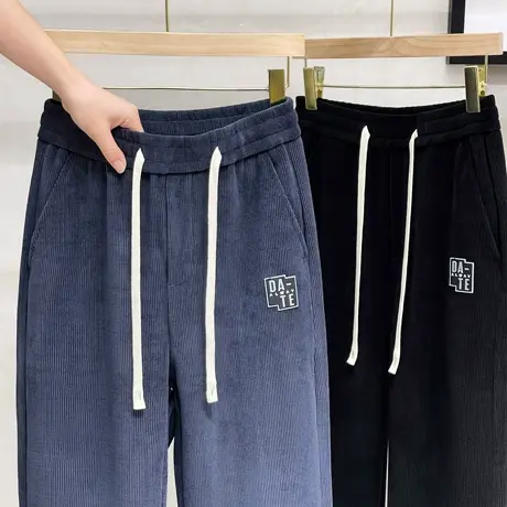 灯芯绒直筒长裤子男装秋冬季款潮牌宽松卫裤男运动休闲裤束脚垂感商品大图