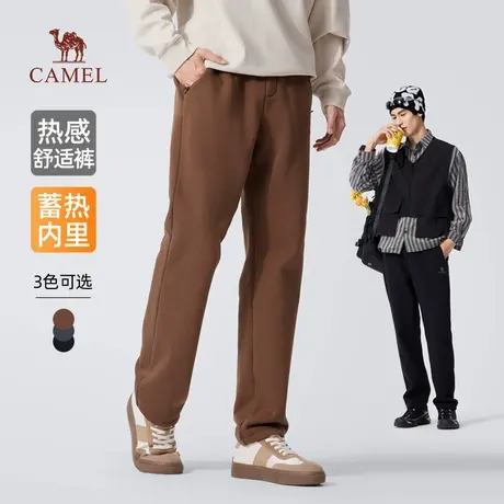 骆驼男装直筒休闲裤男士2025新款冬季摇粒绒加绒保暖弹力长裤子商品大图
