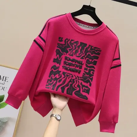 加绒卫衣女2023年新款加厚冬装保暖绒上衣字母宽松圆领秋季外套潮商品大图