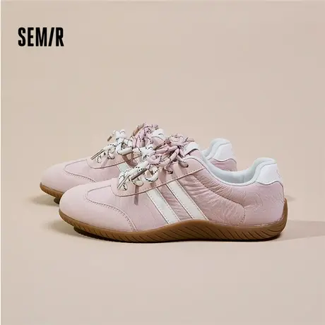 Semir粉色芭蕾德训鞋女2025新款夏季拼色软底休闲鞋多巴胺泡芙鞋图片