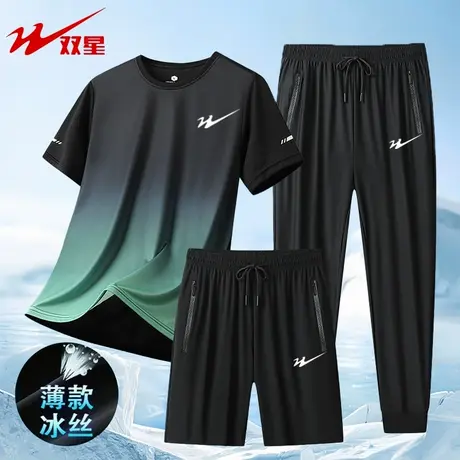 双星八特男运动套装男士速干冰丝短袖运动服QL057-SX8308C-GYH商品大图