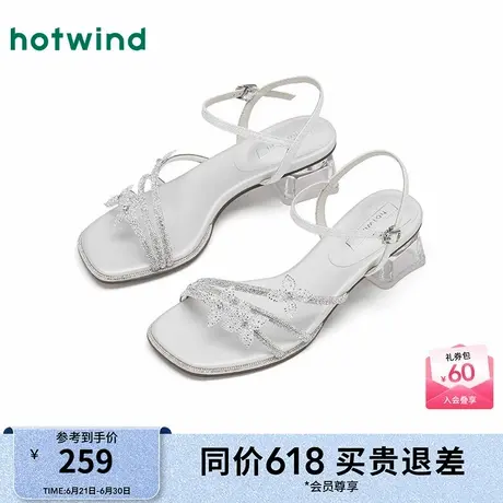 热风粗跟凉鞋女款25夏新款蝴蝶结一字带女鞋配裙子气质鞋子图片