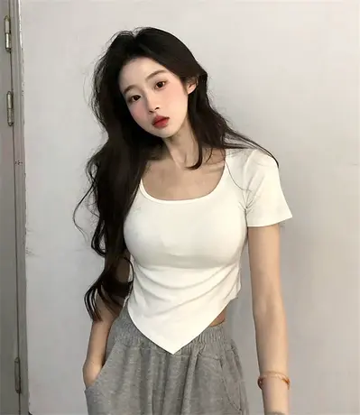 白色打底衫女内搭设计感小众纯色短袖t恤ins潮夏纯欲正肩短款上衣商品大图