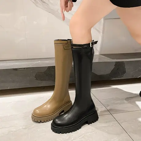 英伦风粗跟骑士靴女2023年新款夏季复古显瘦不过膝长靴厚底高筒靴图片