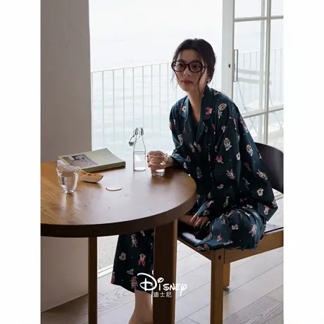 迪士尼新款睡衣女士春秋季长袖卡通家居服宽松大码柔软棉开衫套装商品大图