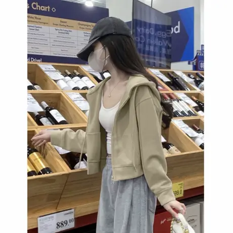 初秋拉链卫衣宽松短款外套女秋冬款2025新款加绒韩系开衫冬季连帽图片