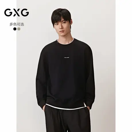 GXG男装 圆领卫衣双色假两件长袖内搭上衣 2025秋季新品商品大图