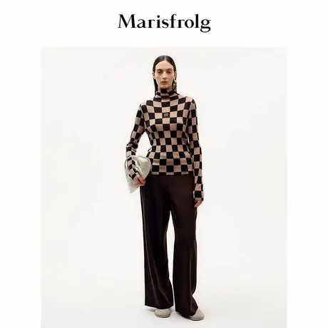 Marisfrolg玛丝菲尔棋盘格高领绵羊毛针织衫图片