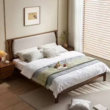 全友家居2024年新款轻奢风实木双人床主卧室1.8米软包皮艺大床商品大图