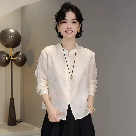 高级感提花长袖衬衫女2025春秋季新款宽松衬衣外套国风新中式上衣图片
