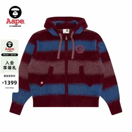 Aape旗舰店女装秋冬猿人徽章复古休闲条纹连帽针织外套D340XXP商品大图