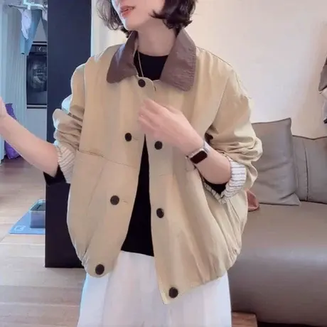 短款风衣外套女2025早秋款韩系休闲时尚百搭小个子双排扣夹克上衣商品大图