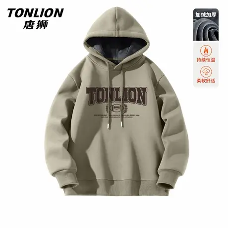唐狮加绒卫衣男青少年冬季2025新款加厚连帽套头衫男士保暖外套HW图片