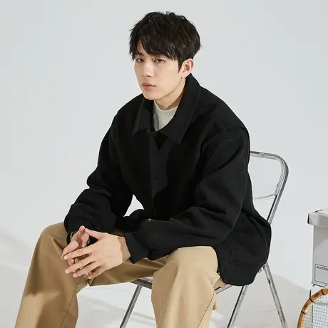 唐狮毛呢外套男春秋季新款翻领夹克毛呢大衣商务休闲潮流男装TD图片