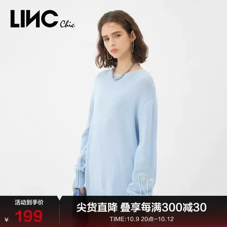 商场同款LINC金羽杰2021秋新简约圆领落肩纯棉毛衣女S213SW521图片