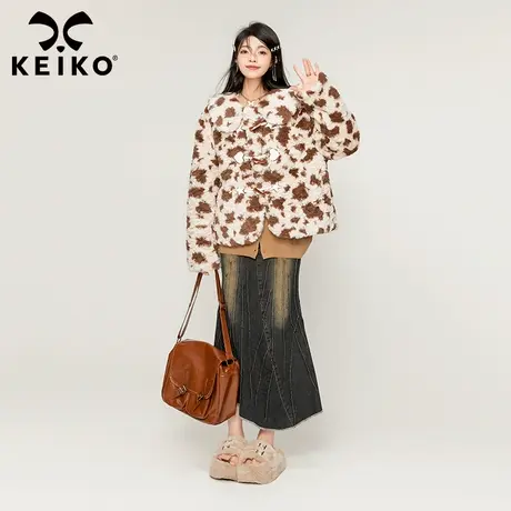 KEIKO [夹棉]牛角扣毛绒外套棉服冬季高级感仿兔绒小个子环保皮草商品大图
