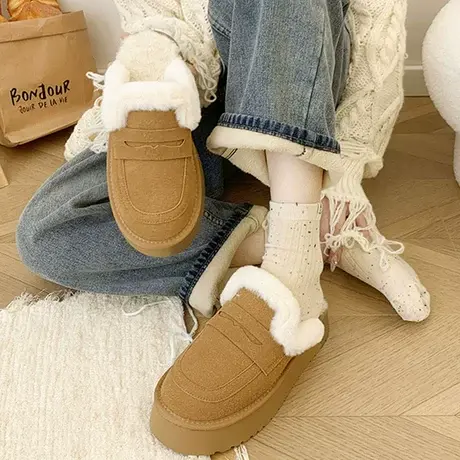 厚底毛毛拖鞋女冬外穿2023新款皮毛一体雪地靴加绒加厚包头懒人拖商品大图