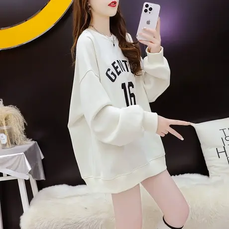 加绒加厚卫衣外套女2023新款秋冬洋气减龄宽松慵懒风显瘦百搭上衣商品大图